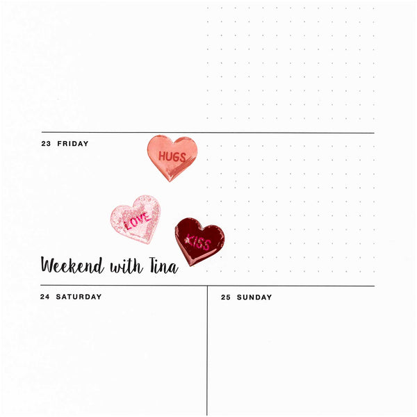 Gelsticker Herzen rosa/rot mit Aufschrift 1 Bogen 9,5x15cm