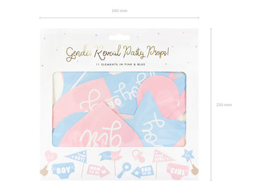 Gender Reveal Party Props Photo Booth Accessoires Babyparty pink/blue 11 Teile 14-26cm
