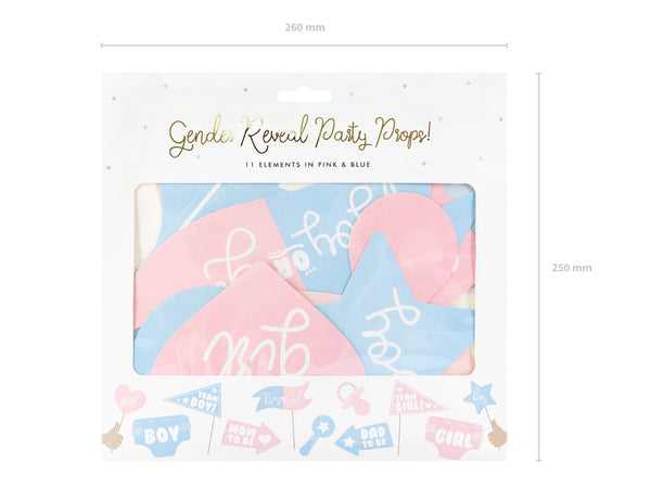 Gender Reveal Party Props Photo Booth Accessoires Babyparty pink/blue 11 Teile 14-26cm