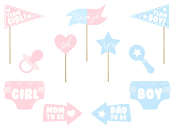 Gender Reveal Party Props Photo Booth Accessoires Babyparty pink/blue 11 Teile 14-26cm