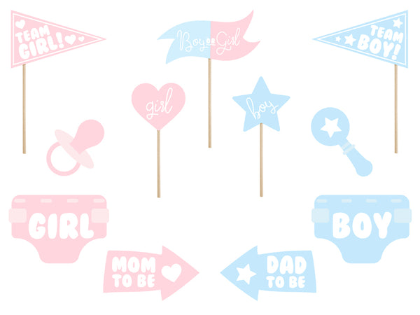 Gender Reveal Party Props Photo Booth Accessoires Babyparty pink/blue 11 Teile 14-26cm