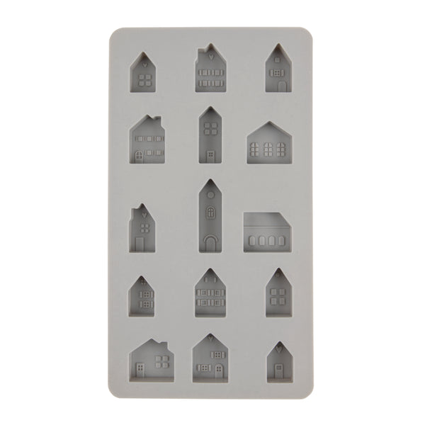 Silikon Gießform Mini Häuser 14,5x26x1,5cm 15 Formen 1 Stück