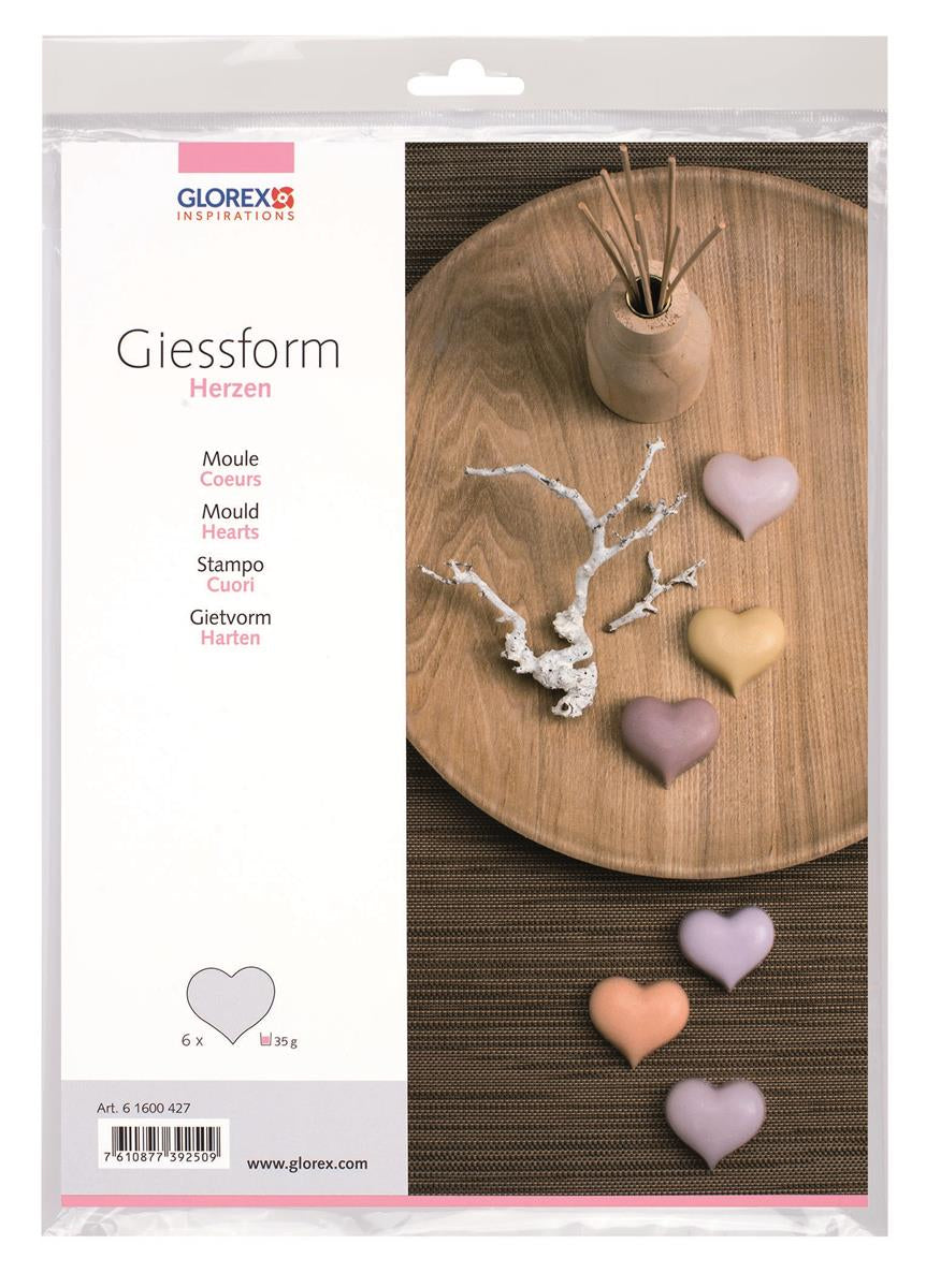 Gießform Herzen Kunststoff transparent 6x35g-5,5cm 23,5x18x5cm