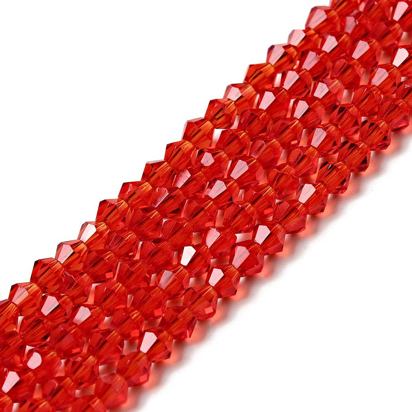 Kristallglasperlen Bicone 5301 facettiert rot 3,5mm 107 Stück / Strang