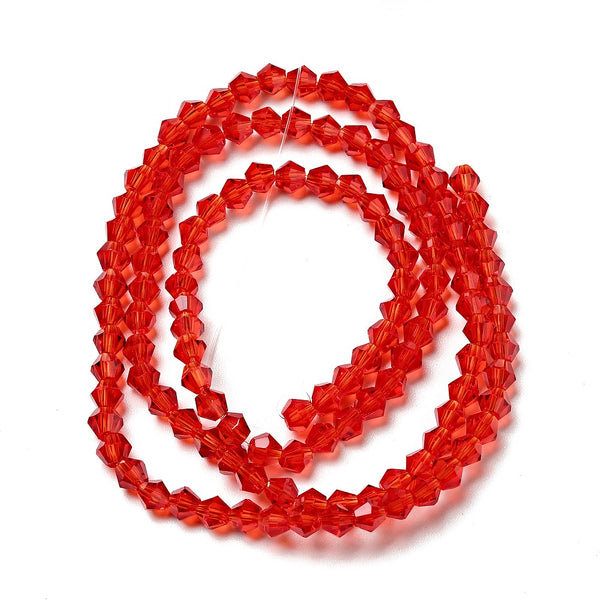 Kristallglasperlen Bicone 5301 facettiert rot 3,5mm 107 Stück / Strang