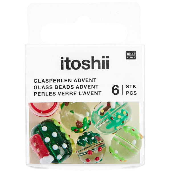 Glasperlen Advent grün 6 Stück