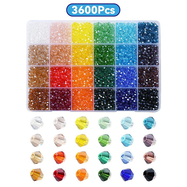 Glasperlen-Set Bicone 24 Farben 4x4mm 3600 Stück