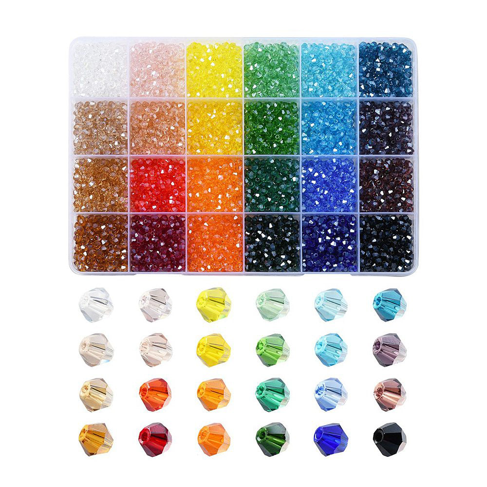 Glasperlen-Set Doppelkegel 24 Farben 4x4mm 3600 Stück