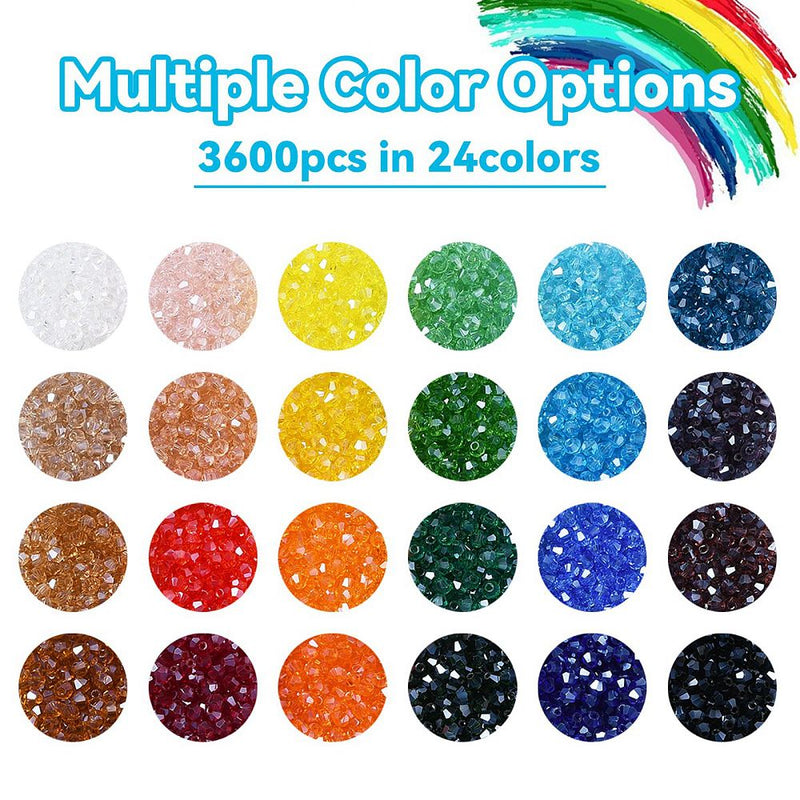 Glasperlen-Set Doppelkegel 24 Farben 4x4mm 3600 Stück