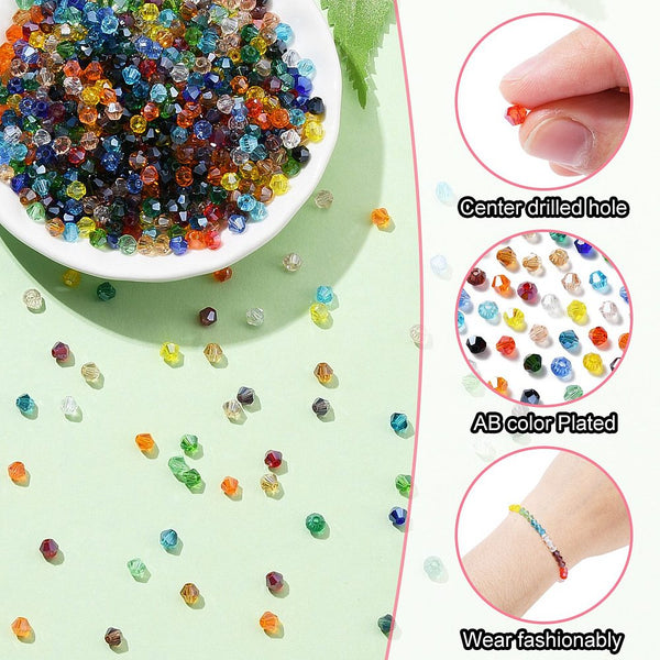 Glasperlen-Set Bicone 24 Farben 4x4mm 3600 Stück