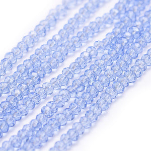 Glasschliffperlen Rondelle facettiert Cornflower Blue transparent 2,5x1,5mm 152 Stück / Strang