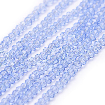 Glasschliffperlen Rondelle facettiert Cornflower Blue transparent 2,5x1,5mm 152 Stück / Strang