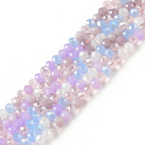 Glasperlen Abacus facettiert lila-blau-Mix 4x3mm 136 Stück / Strang