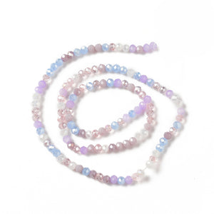 Glasperlen Abacus facettiert lila-blau-Mix 4x3mm 136 Stück / Strang