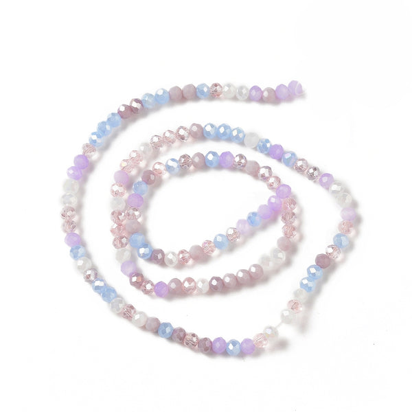 Glasperlen Abacus facettiert lila-blau-Mix 4x3mm 136 Stück / Strang