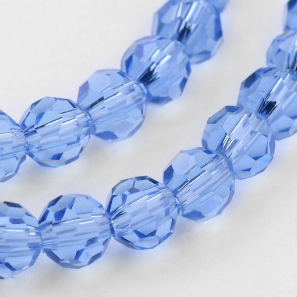 Glasschliffperlen Rondell facettiert kornblumenblau transparent 10mm 72 Stück / Strang