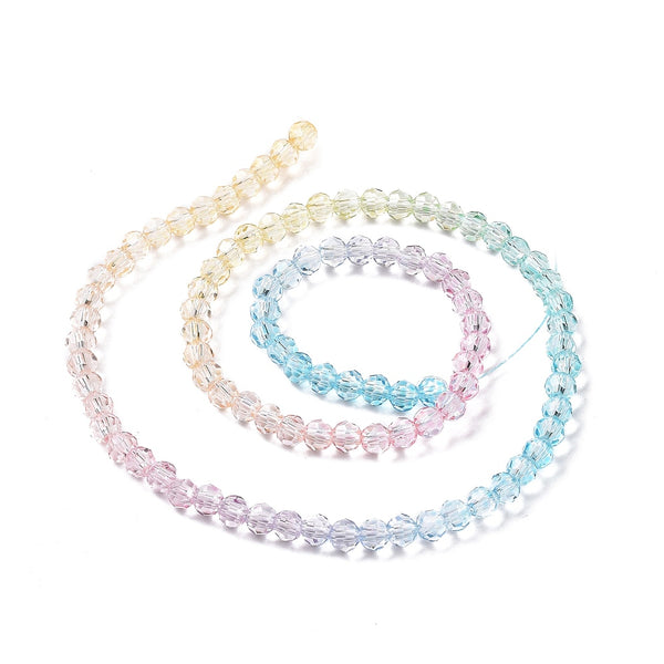 Glasschliffperlen facettiert multicolor transparent Farbverlauf 4mm 90 Stück / Strang