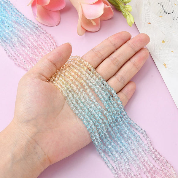 Glasschliffperlen facettiert multicolor transparent Farbverlauf 4mm 90 Stück / Strang