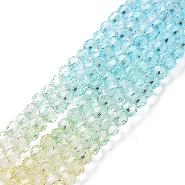 Glasschliffperlen facettiert multicolor transparent Farbverlauf 4mm 90 Stück / Strang