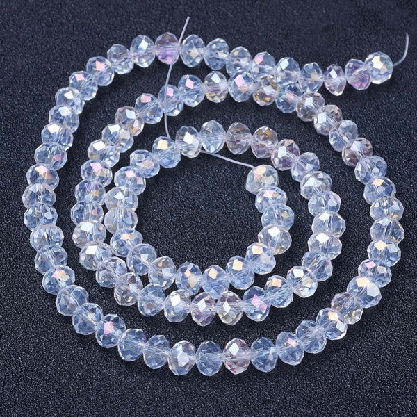 Glasschliffperlen Rondelle facettiert klar AB 8x6mm 1 Strang / 60 Stück