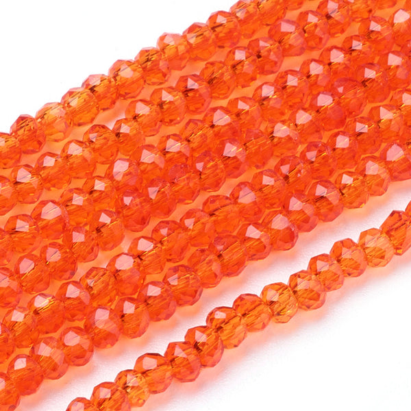Glasschliffperlen Rondelle facettiert orangerot 3x2mm 135 Stück / Strang