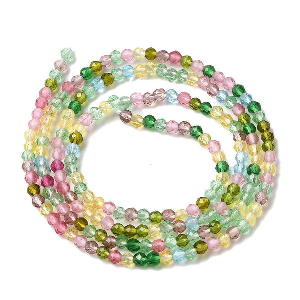 Glasschliffperlen rund facettiert Multicolor transparent 2mm 180 Stück / Strang