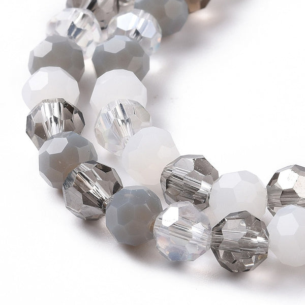 Glasschliffperlen rund facettiert grau 5,5mm 95 Stück / Strang
