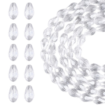 Glasschliffperlen Tropfen facettiert klar transparent 6x4mm 65 Stück / Strang