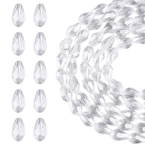 Glasschliffperlen Tropfen facettiert klar transparent 6x4mm 65 Stück / Strang