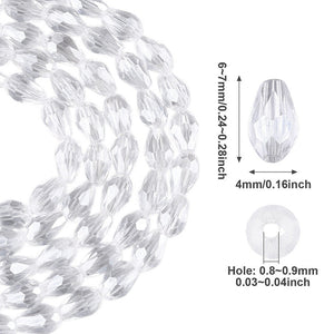 Glasschliffperlen Tropfen facettiert klar transparent 6x4mm 65 Stück / Strang