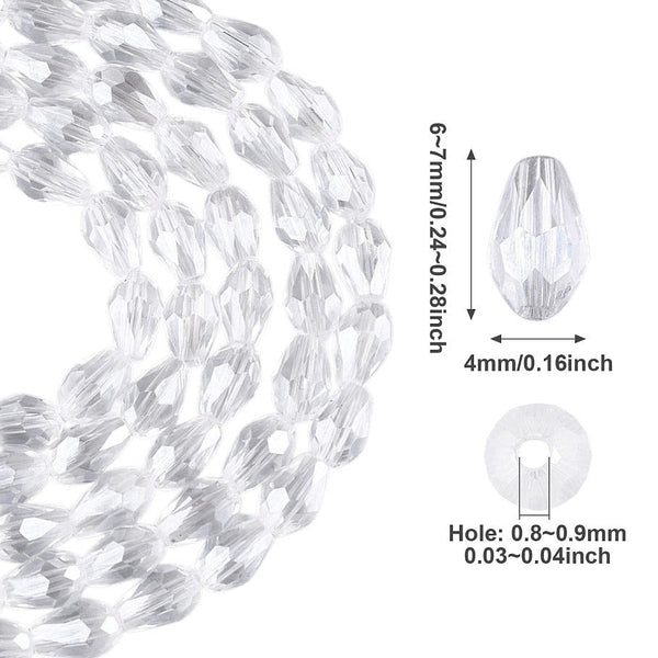 Glasschliffperlen Tropfen facettiert klar transparent 6x4mm 65 Stück / Strang
