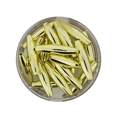 Wachsperle Olive lang, 27x6mm, gold, 11 Stück/Dose