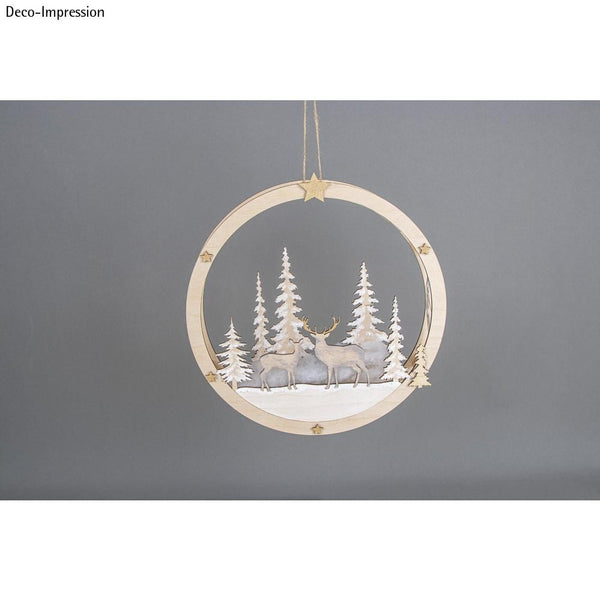 Holz-Kranz Winterland Set FSCMixCred 30cm ø 14-teilig mit Stegen natur