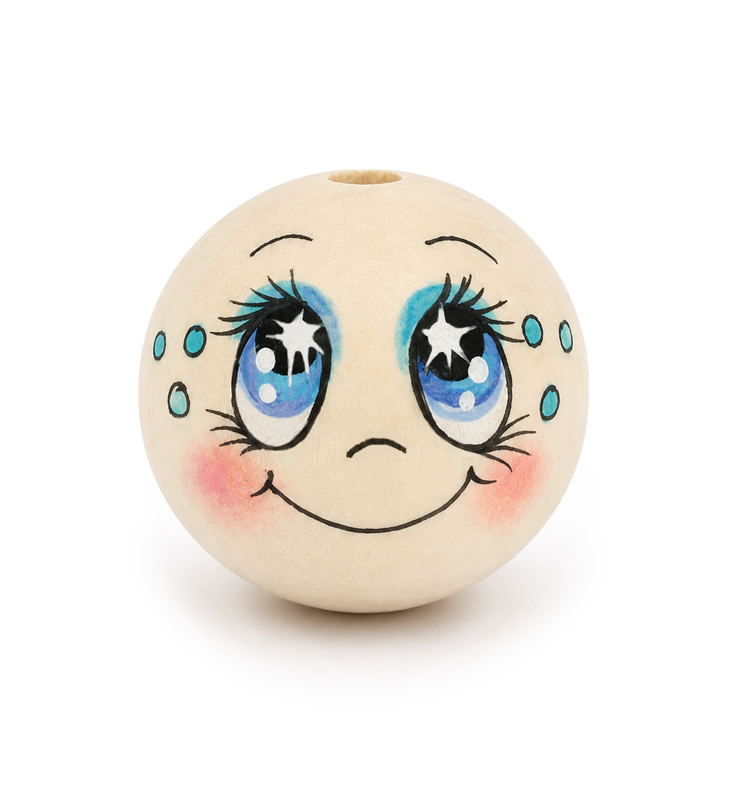Handbemaltes Holzköpfchen Kawaii Meerjungfrau Aqua blaue Augen