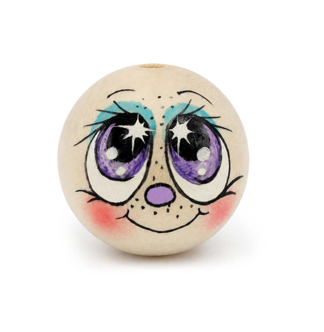 Handbemaltes Holzköpfchen Kawaii Meerjungfrau Sparkly lila Augen