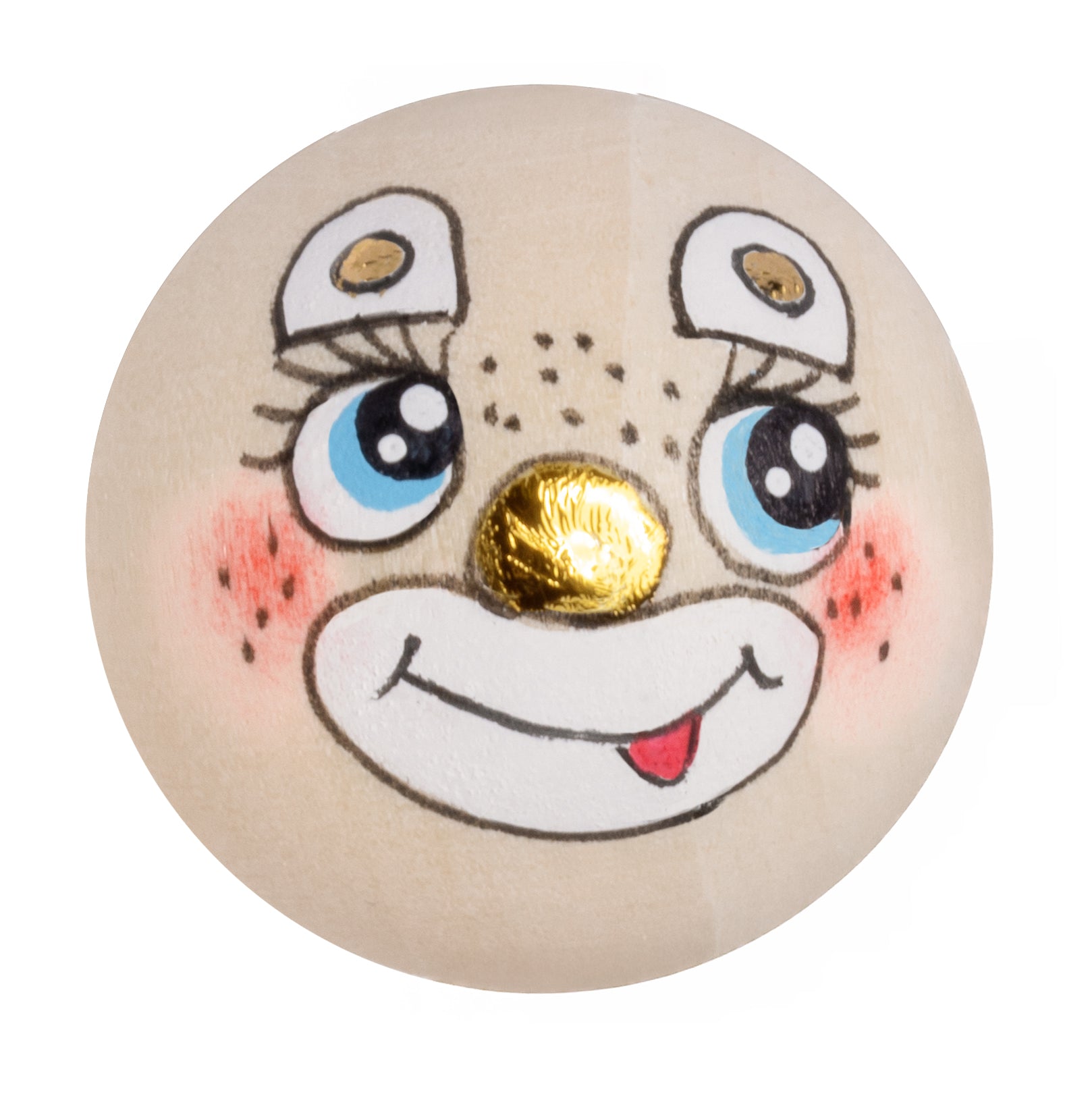Handbemaltes Holzköpfchen Clown lächeln Nase mit Goldakzente LIMITED EDITION
