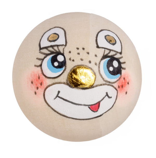 Handbemaltes Holzköpfchen Clown lächeln Nase mit Goldakzente LIMITED EDITION