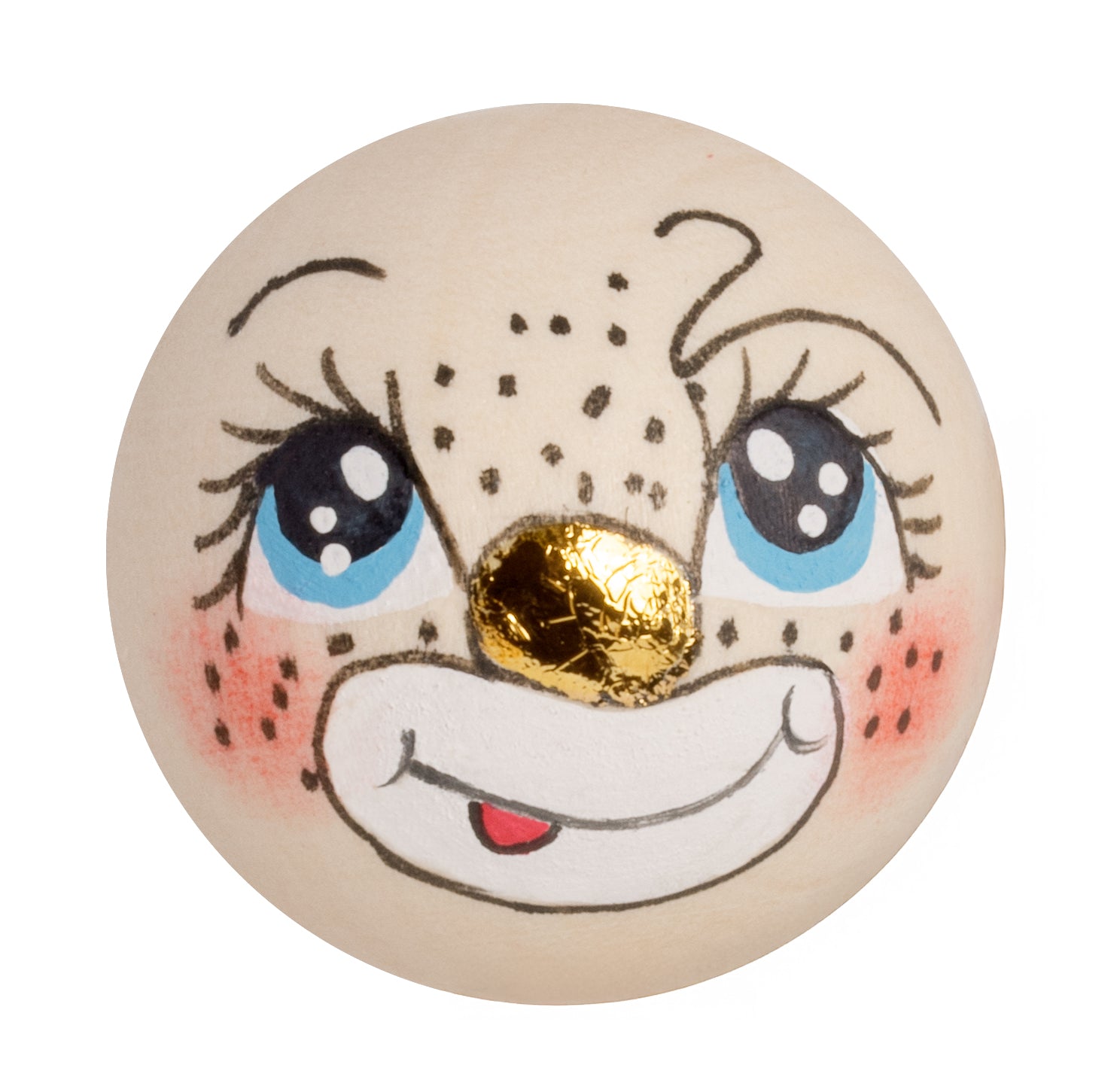 Handbemaltes Holzköpfchen Clown frech Nase mit Goldakzente LIMITED EDITION