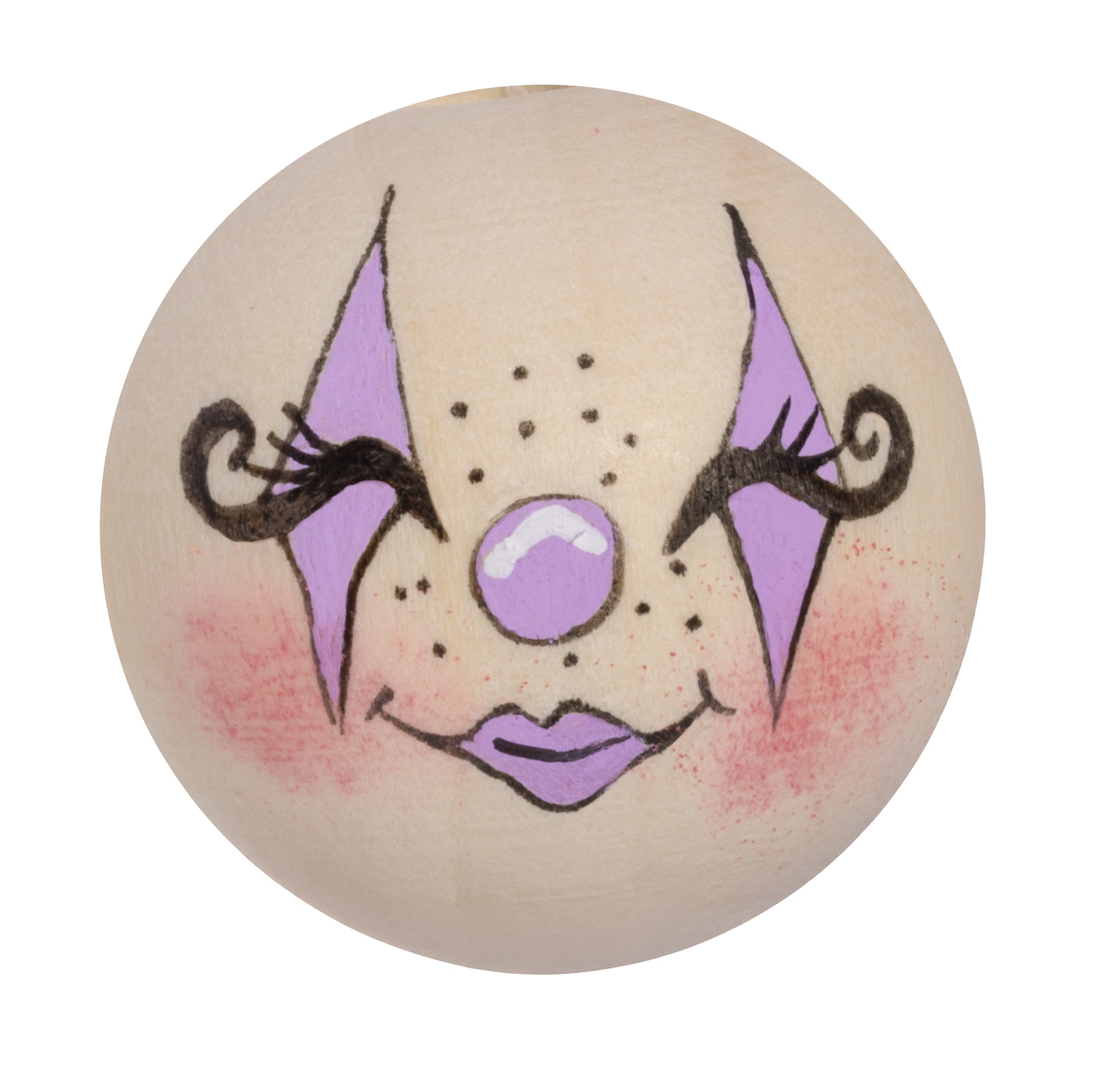 Handbemaltes Holzköpfchen Pierrot / Harlekin-inspirierter Clown lila