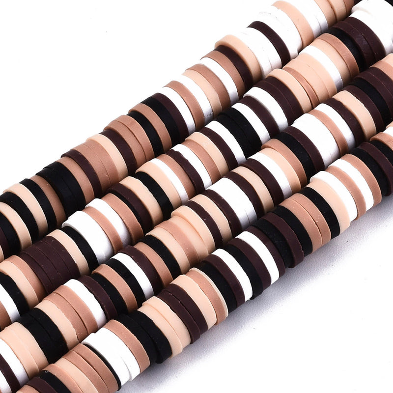 Heishi-Perlen Braun-Mix Polymerclay Perlenscheiben 6x1mm 380-400Stk/Strang