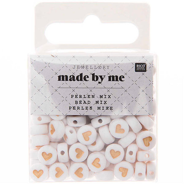 Perlen Mix Herzen rund-flach 7x4mm 165 Stück/Packung