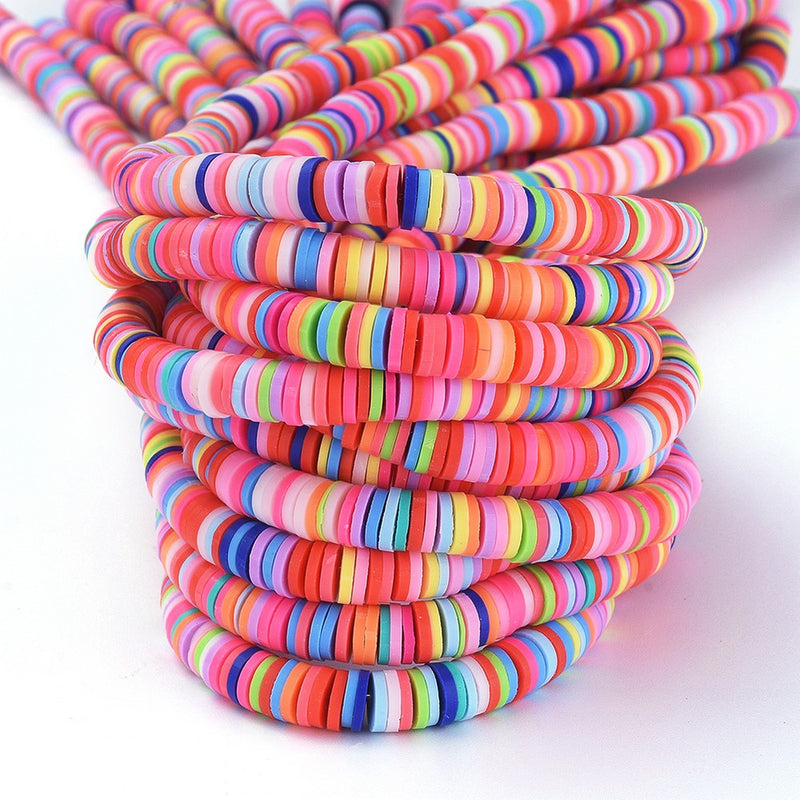 Heishi-Perlen bunt Polymerclay Perlenscheiben 6x1mm 380-400Stk/Strang
