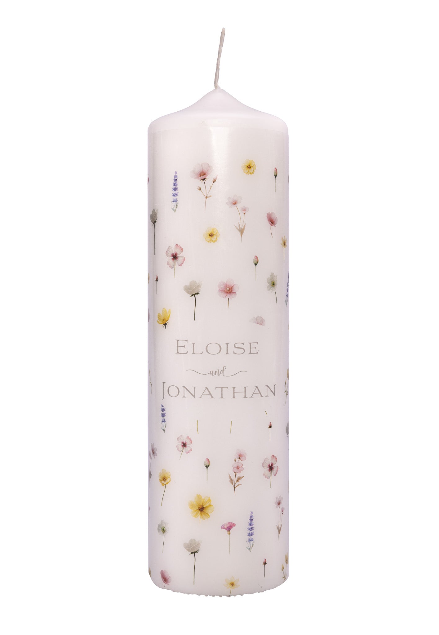 Hochzeitskerze Blumenregen Aquarell liebliche Farben 23x6cm
