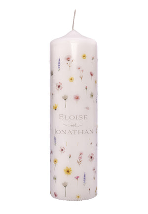 Hochzeitskerze Blumenregen Aquarell liebliche Farben 23x6cm