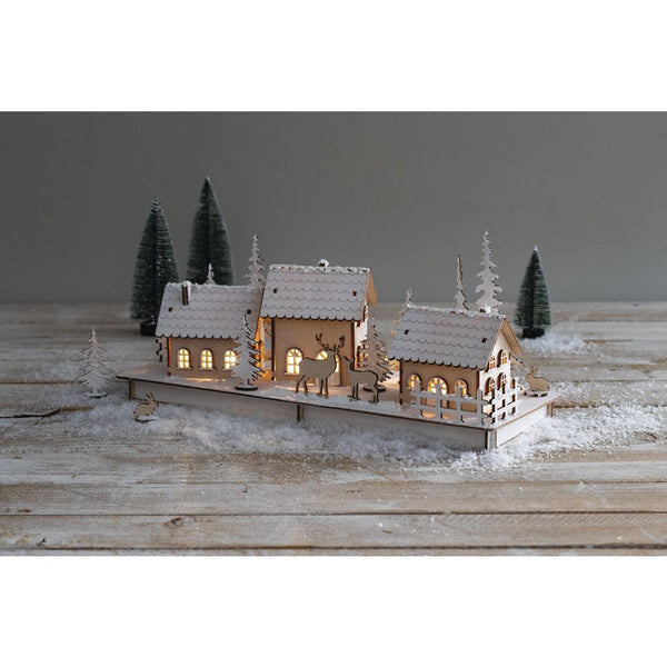 Holz 3D Bausatz Winterdorf -Set FSCMixCred 40x14,5x17cm 84teilig natur