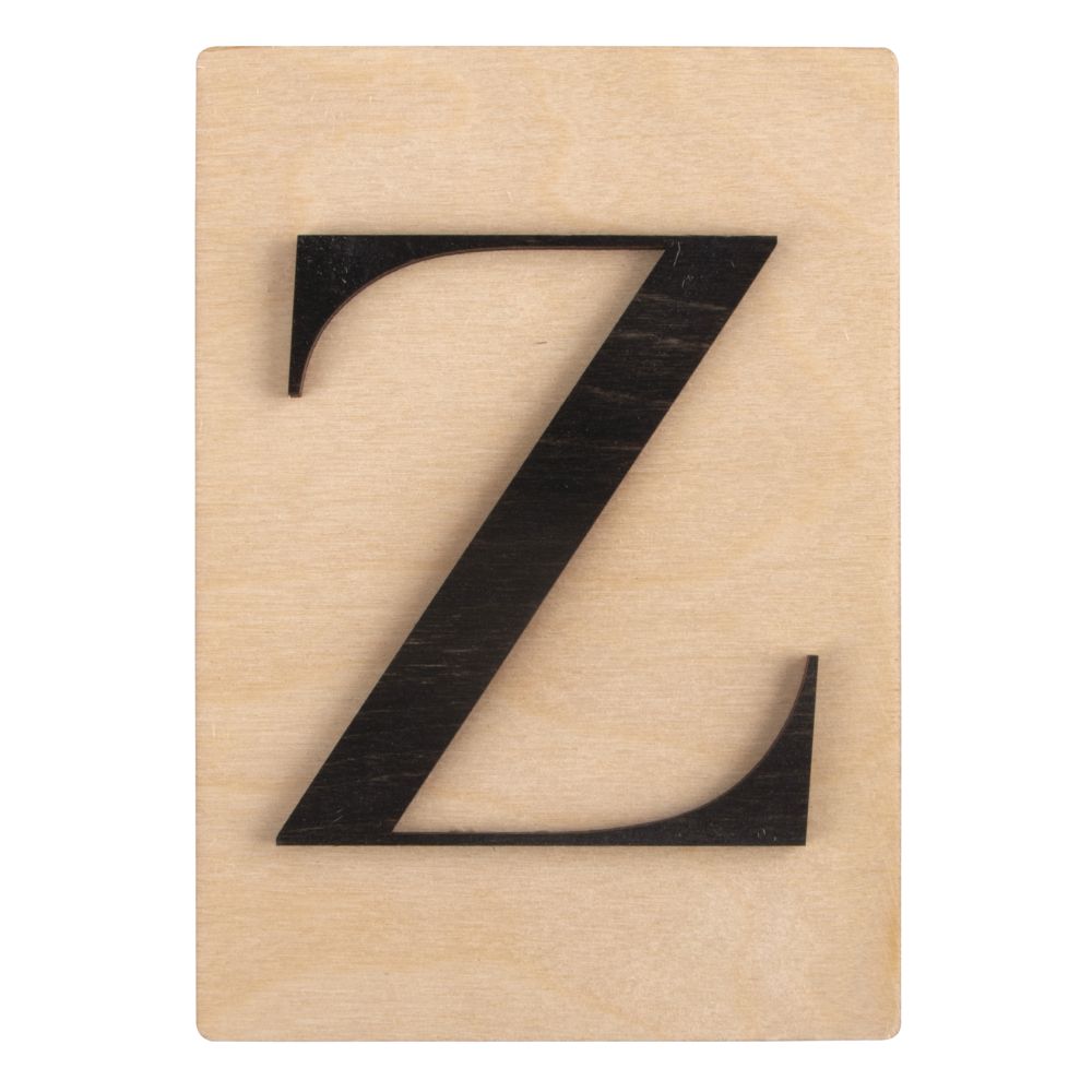 Holzbuchstaben schwarz auf Holzfliese 10,5x14,8cm per Stück