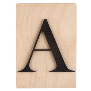 Holzbuchstaben schwarz auf Holzfliese 10,5x14,8cm per Stück
