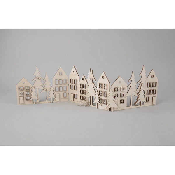 Holz Deko Aufsteller Häuser 64-teilig, 60x14cm Bausatz