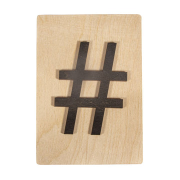 Holzbuchstaben Zeichen "#" schwarz auf Holzfliesen, 10,5x14,8cm, pro Stück