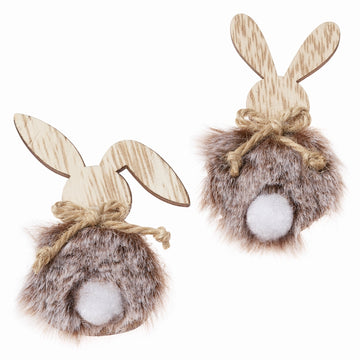 Holz-Hase mit Fell und Klebepunkt 7cm 2 Stück/Beutel